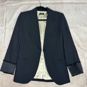 Theory Black Cinched Wool Blazer with Cream Tag